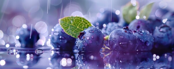 Close-up of fresh blueberries with water droplets - obrazy, fototapety, plakaty