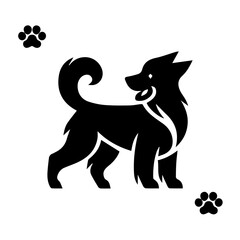 Vector silhouette of dog on white background.