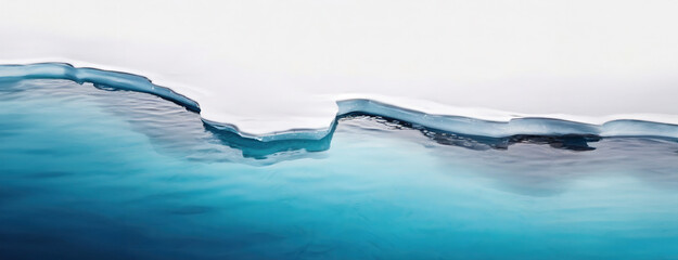 An abstract view of an icy glacier edge mid-melt, contrasting with the deep blue of the ocean, signifying climate change. World Environment Day. - obrazy, fototapety, plakaty