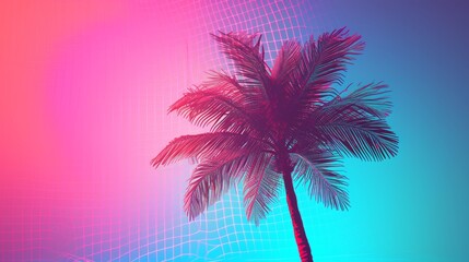 Fototapeta na wymiar Vibrant retro wave style palm tree