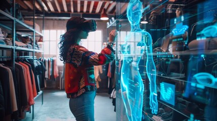 Customer Using VR for Interactive Shopping Experience.