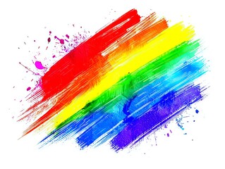 A rainbow brush stroke on a white background.