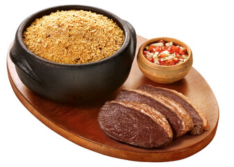 picanha grelhada acompanhado de farofa e vinegrete isolado em fundo transparente - churrasco brasileiro