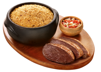 picanha grelhada acompanhado de farofa e vinegrete isolado em fundo transparente - churrasco brasileiro