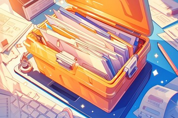  multiple file folders filled with documents - obrazy, fototapety, plakaty