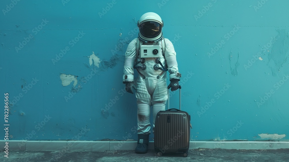 Canvas Prints astronaut in spacesuit and with baggage suitcase, space exploration and discovery concept, travel an