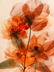 Contemporary art posters with a bohemian aesthetic, flowers in warm light brown and terracotta tones