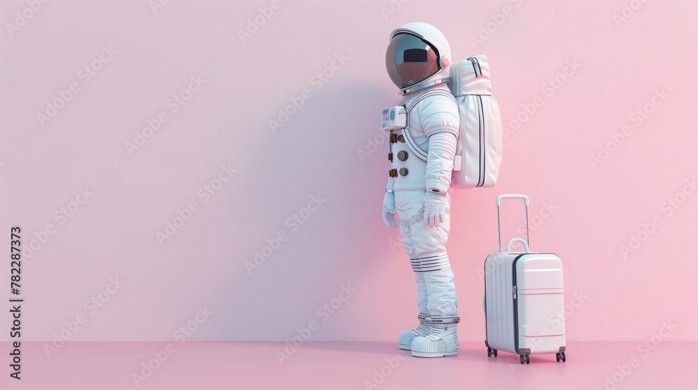 Canvas Prints astronaut in spacesuit and with baggage suitcase, space exploration and discovery concept, travel an