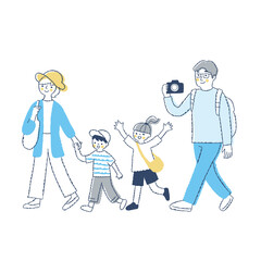 おでかけする4人家族　