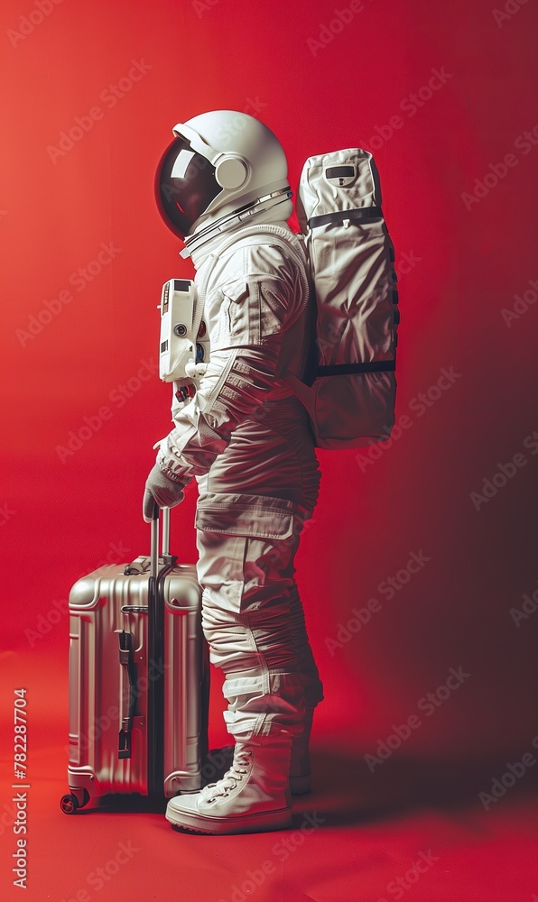 Canvas Prints astronaut in spacesuit and with baggage suitcase, space exploration and discovery concept, travel an