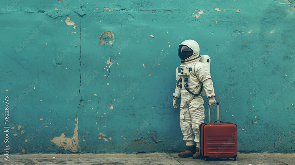 Canvas Prints astronaut in spacesuit and with baggage suitcase, space exploration and discovery concept, travel an