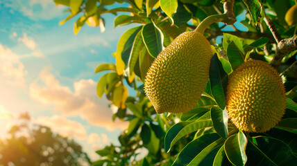 Jackfruit harvest in the garden. selective focus.