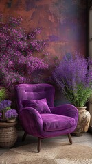 Calm color lavender in interior design, soothing minimalism