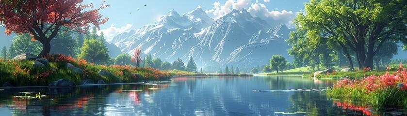 Naklejka premium Cartoon fishing scene, tranquility on a lazy river