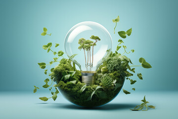 Eco-friendly energy concept with green lightbulb