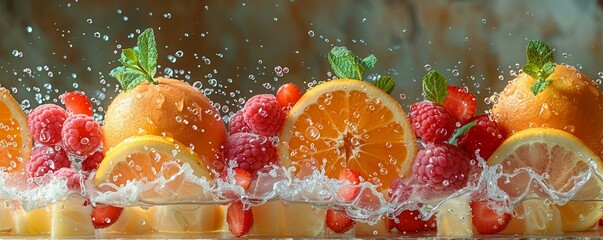 Flying fruit in surreal compositions, whimsical and fresh