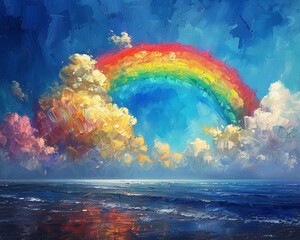 Rainbow with clouds, a painting of hope after a summer rain