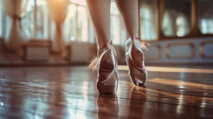 Crédence de cuisine en verre imprimé École de danse Ballerina on pointe shoes in a dance studio