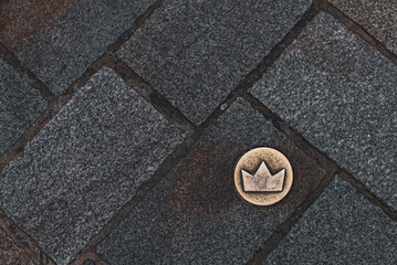 textured ground with a label
