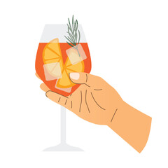 hand with spritz cocktail; summer vibe - vector illustration