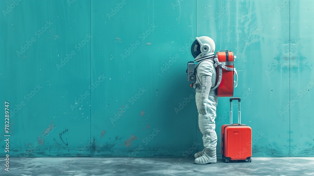 Canvas Prints astronaut in spacesuit and with baggage suitcase, space exploration and discovery concept, travel an