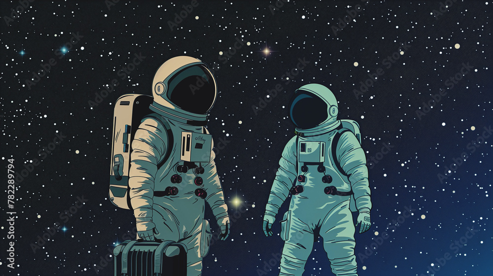 Canvas Prints astronaut in spacesuit and with baggage suitcase, space exploration and discovery concept, travel an