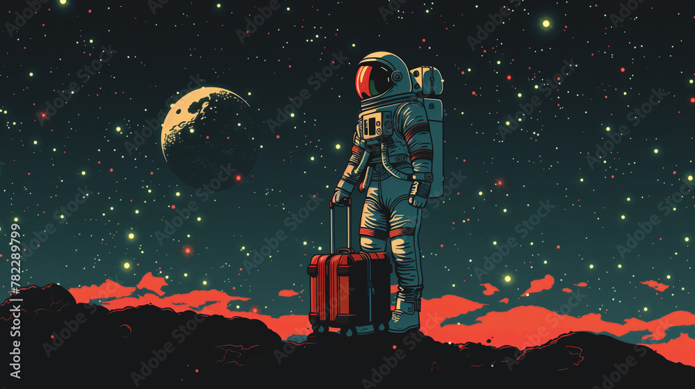 Canvas Prints astronaut in spacesuit and with baggage suitcase, space exploration and discovery concept, travel an
