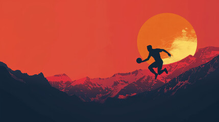 Mountain Soccer Player Silhouette. Poster, Wallpaper Design