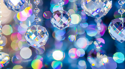 Sparkling Crystal Chandeliers with Colorful Bokeh Background