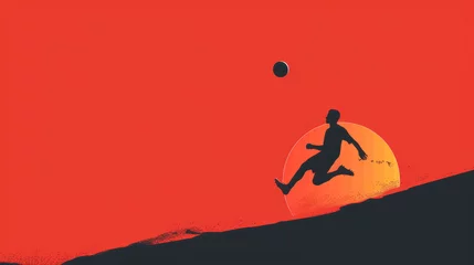 Zelfklevend Fotobehang Mountain Soccer Player Silhouette. Poster, Wallpaper Design © spyrakot