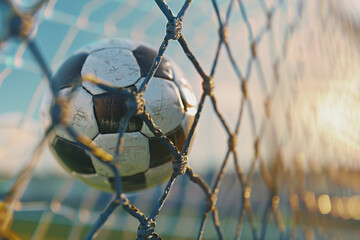 Soccer Ball in Goal Net with Bokeh Lights