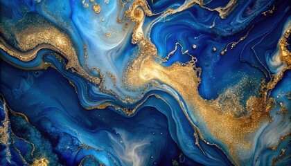 Abstract blue marble texture with gold splashes, blue luxury background - obrazy, fototapety, plakaty