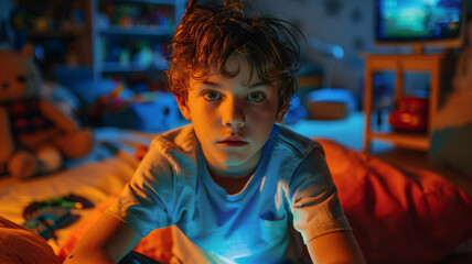 Obraz premium Boy playing video games in a room