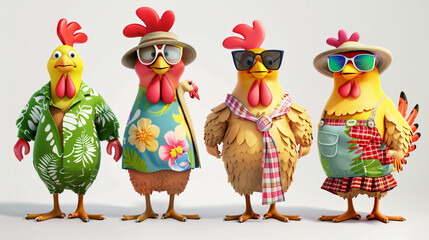 Cute Cartoon Chicken wearing Colorful Vacation