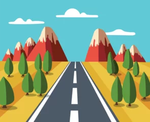 Foto op Plexiglas Vector illustration of a mountain cartoon road landscape © Free_styler