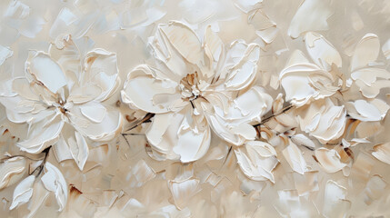 oil painting of white flowers on beige background