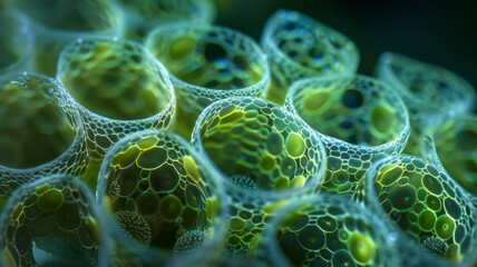 Microscopic view of green cells.