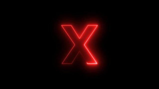 red color X letter with neon effect animate on black background video footage.	