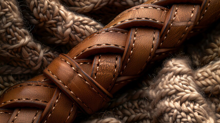 Close-up of a braided leather texture. - obrazy, fototapety, plakaty