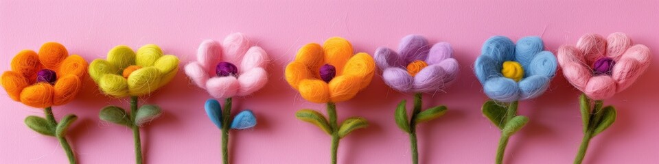 colorful array of fluffy felt flowers handcrafted to brighten up home decor and crafting projects