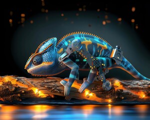 A chameleons cyber armor mimicked its surroundings with adaptive camouflage technology - obrazy, fototapety, plakaty