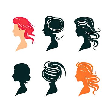 Female Profiles, Different Hairstyles, Cameo Silhouette, Woman Head Icon, Hairdresser or Beauty Salon