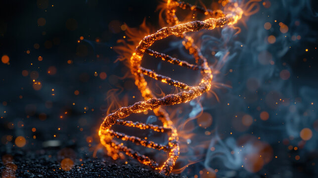 Abstract image of DNA spiral on fire - concept of teratogenic effects