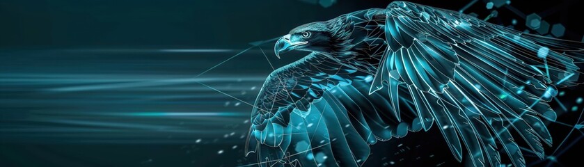 A majestic eagle soared through the cyber sky its wings clad in sleek