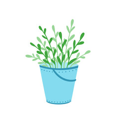 bucket with plant. Vector Illustration for printing, backgrounds, covers and packaging. Image can be used for greeting cards, posters, stickers and textile. Isolated on white background.