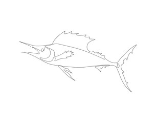 Continuous line drawing of marlin fish. One line of marlin fish. Marine animal concept continuous line art. Editable outline.