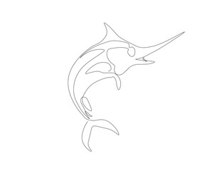 Continuous line drawing of marlin fish. One line of marlin fish. Marine animal concept continuous line art. Editable outline.