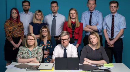 Old school corporate photo of a business team