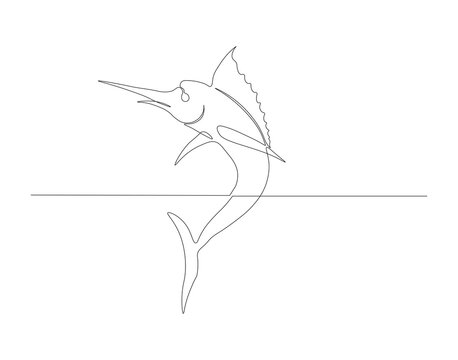 recommend clip art: Continuous line drawing of marlin fish. One line of marlin fish. Marine animal concept continuous line art. Editable outline.