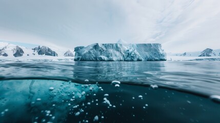 Iceberg floating in the serene ocean, climate change and environmental conservation concept, banner